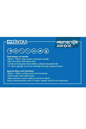 Airx10 Motosiklet Kesilmez Zincir Kilit 10mm 150cm
