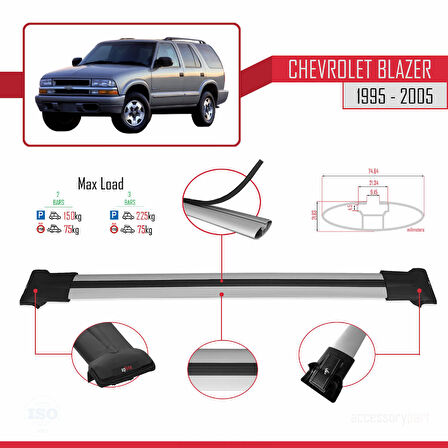 Chevrolet Blazer 1995-2005 Arası ile Uyumlu FLY Model Ara Atkı Tavan Barı Gri 2 Adet