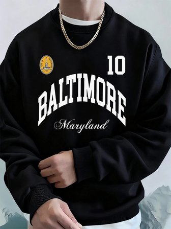 Baltimore Maryland Amblem Baskıları Erkek Tişörtü Sonbahar Bisiklet Yaka Kapüşonlu Üst Temel