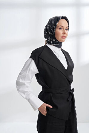 MARBLING DESEN ÇİFT TARAFLI TWILL İPEK EŞARP - SİYAH - LACİVERT - 4309-03