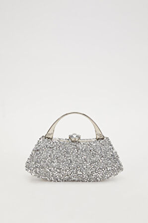 Mini Gümüş Taşlı Abiye El Çantası 930184