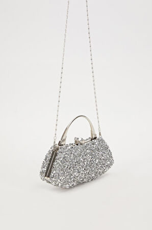 Mini Gümüş Taşlı Abiye El Çantası 930184