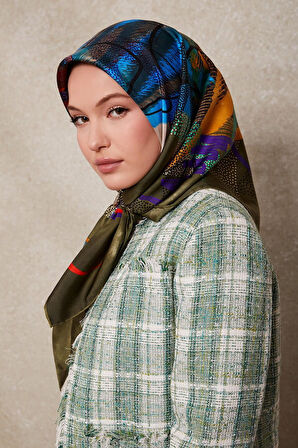 Karmaşık Desen Twill İpek Eşarp-0915