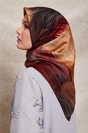 Çizgi Desen Twill İpek Eşarp-0916