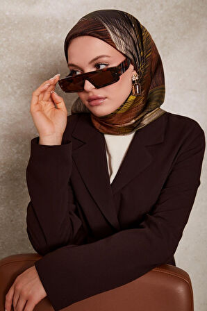 Çizgi Desen Twill İpek Eşarp-0916