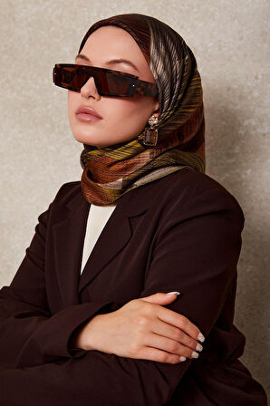 Çizgi Desen Twill İpek Eşarp-0916