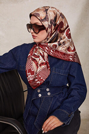 Desenli Twill İpek Eşarp-0918