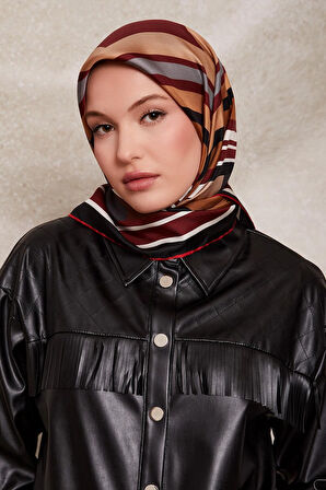 Kare Desenli Twill İpek Eşarp-0920