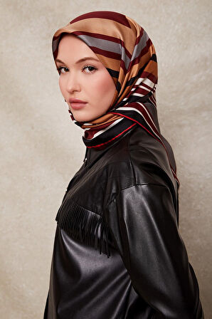 Kare Desenli Twill İpek Eşarp-0920