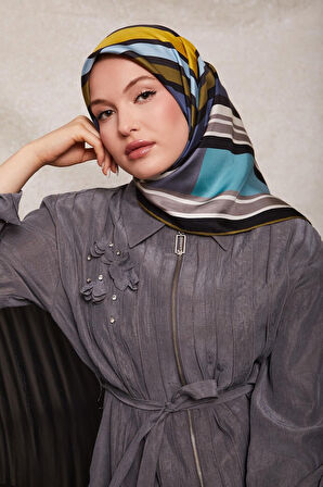 Kare Desenli Twill İpek Eşarp-0920