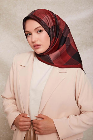 Noktalı Kareli Baskı Twill İpek Eşarp-0934