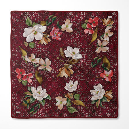 Çiçek Desenli Twill İpek Eşarp-0942