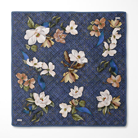 Çiçek Desenli Twill İpek Eşarp-0942