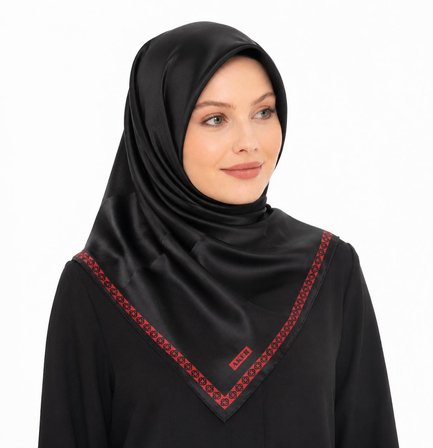 Aker Kenar Bordürlü Taşlanmış İpek Eşarp - 06596