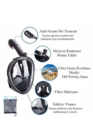 Net Görüşlü Tam Yüz Dalış Maskesi Yüzme Gözlüğü Şnorkel