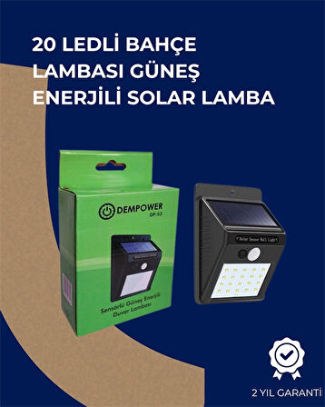 Solar Enerjili 20 Led Duvar Lambası | Hareket Sensörlü, Su Geçirmez, Kablo Gerektirmez
