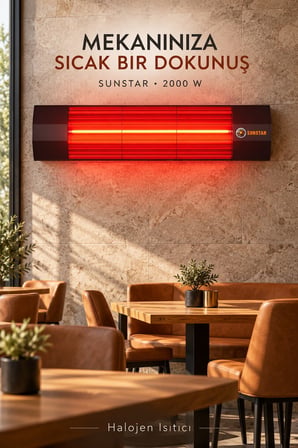 Sunstar Profesyonel 2000 W Halojen Isıtıcı – Alüminyum Gövde, Siyah Statik Boyalı, Kırmızı Işıklı Lo