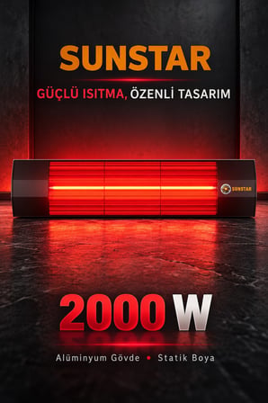 Sunstar Profesyonel 2000 W Halojen Isıtıcı – Alüminyum Gövde, Siyah Statik Boyalı, Kırmızı Işıklı Lo