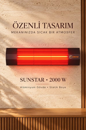 Sunstar Profesyonel 2000 W Halojen Isıtıcı – Alüminyum Gövde, Siyah Statik Boyalı, Kırmızı Işıklı Lo