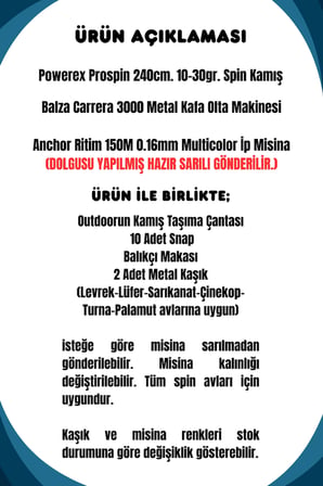 Powerex Prospin 240cm 10-30gr Balza Carera 3000 Metal Kafa Spin Olta Seti