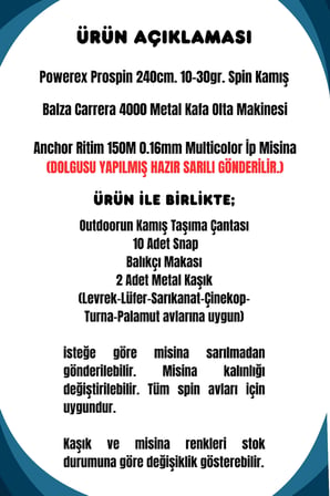 Powerex Prospin 240cm 10-30gr Balza Carera 4000 Metal Kafa Spin Olta Seti