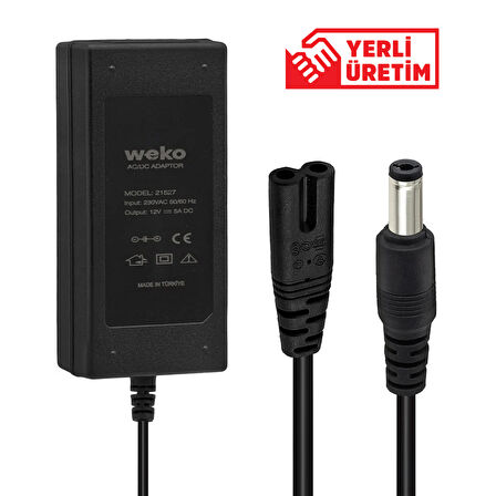 12 VOLT - 5 AMPER 5.5*2.5 UÇLU YERLİ ÜRETİM PLASTİK KASA MASAÜSTÜ ADAPTÖR