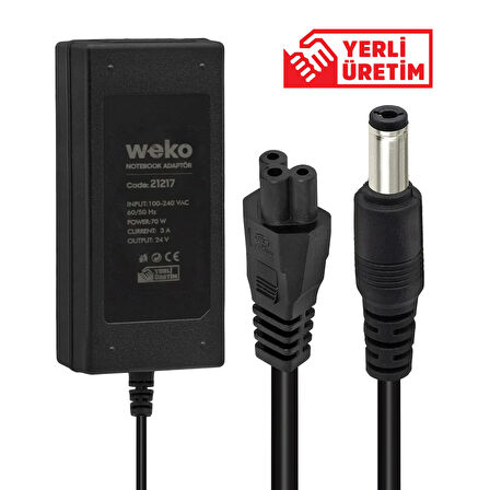 24 VOLT - 3 AMPER - 70 WATT 5.5*2.5 UÇLU YERLİ ÜRETİM MASAÜSTÜ PLASTİK KASA ADAPTÖR