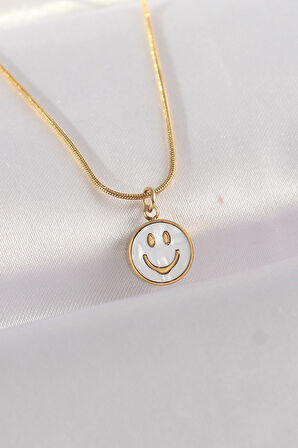 316L Çelik Özel Seri   Zincir Altın Renk Mermer Desenli Minimal Smile Kolye