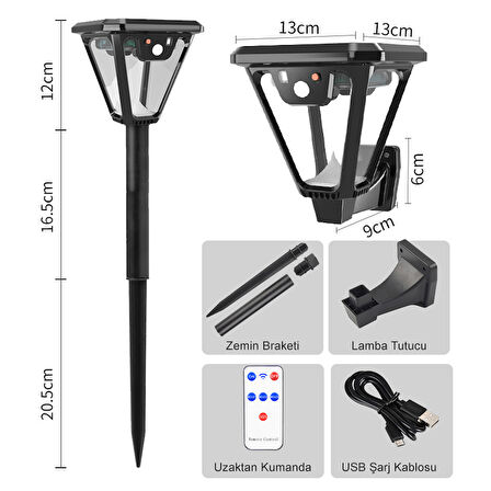 HS-V83 SOLAR SENSÖRLÜ 100 SMD LEDLİ 3 MODLU BAHÇE VE DUVAR LAMBASI