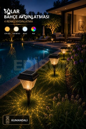 Solar Kazıklı Bahçe Lambası Kumandalı 4 Renk RGB LED 30W 200 Lümen IP65 Dış Mekan Aydınlatma