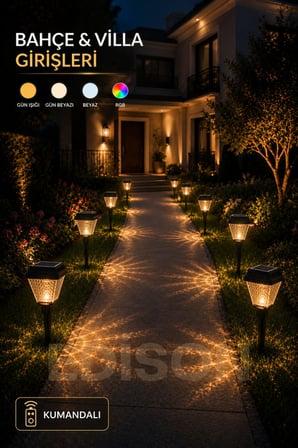 Solar Kazıklı Bahçe Lambası Kumandalı 4 Renk RGB LED 30W 200 Lümen IP65 Dış Mekan Aydınlatma