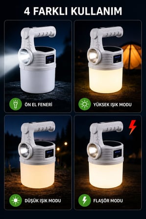Solar Şarjlı Kamp Lambası USB Şarjlı LED Kamp Feneri Acil Durum Işığı Taşınabilir El Feneri