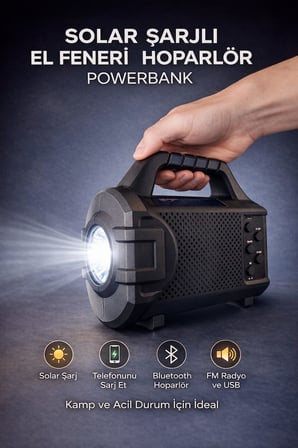 Solar Şarjlı LED Fener Bluetooth Hoparlör Radyo USB Micro Şarjlı Kamp Acil Durum Lambası