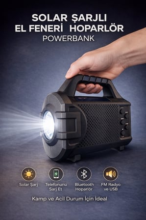 Solar Şarjlı LED Fener Bluetooth Hoparlör Radyo USB Micro Şarjlı Kamp Acil Durum Lambası