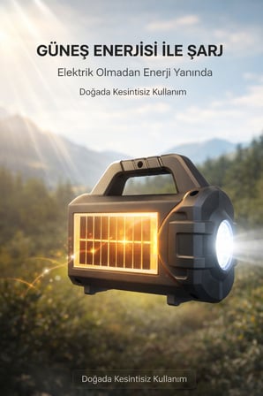 Solar Şarjlı LED Fener Bluetooth Hoparlör Radyo USB Micro Şarjlı Kamp Acil Durum Lambası