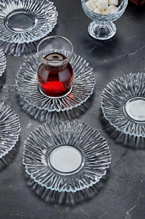 Tasarım Cam Yeni Trend 6lı Çay Tabağı Çay Tabagı