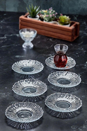 Tasarım Cam Yeni Trend 6lı Çay Tabağı Çay Tabagı