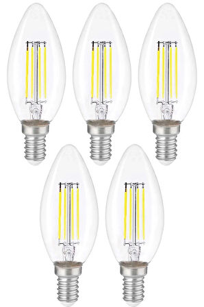 5 Adet Dekoratif Mum LED Avize Ampulü Rustik E14 6W 6500K Beyaz Işık ( İNCE DUY )