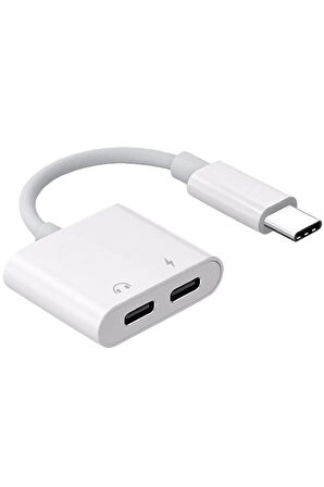 Type C To Type C Kulaklık Hızlı Şarj Giriş Çevirici Çoklayıcı Çoğaltıcı Splitter Adaptör