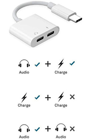 Type C To Type C Kulaklık Hızlı Şarj Giriş Çevirici Çoklayıcı Çoğaltıcı Splitter Adaptör
