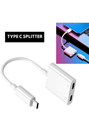 Type C To Type C Kulaklık Hızlı Şarj Giriş Çevirici Çoklayıcı Çoğaltıcı Splitter Adaptör