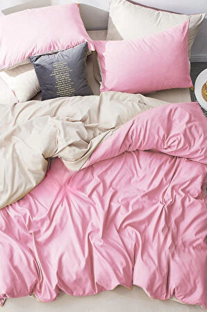 Lodos Home %100 Pamuk Çift Kişilik Nevresim Takımı Pembe-Bej