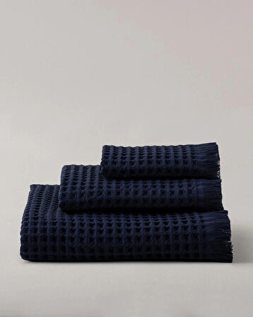 3’lü Lacivert Pamuklu Havlu Seti – 30x45, 50x90, 80x160 cm – Lüks ve Emici