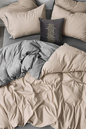 Lodos Home %100 Pamuk Çift Kişilik Nevresim Takımı Bej-Gri