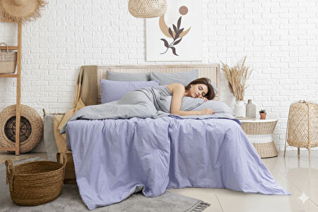 Tek Kişilik %100 Pamuk Ranforce Nevresim Takımı – 160x220 cm Lila Lastiksiz Çarşaflı