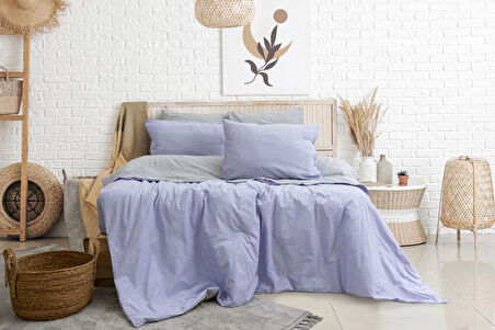 Tek Kişilik %100 Pamuk Ranforce Nevresim Takımı – 160x220 cm Lila Lastiksiz Çarşaflı