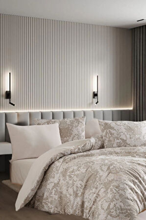 Lodos Home Conzaliza %100 Pamuklu Vazo Desenli Çift Kişilik Nevresim Takımı-Beyaz/Bej