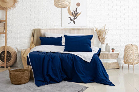 Tek Kişilik %100 Pamuk Ranforce Nevresim Takımı – 160x220 cm Lacivert Lastiksiz Çarşaflı