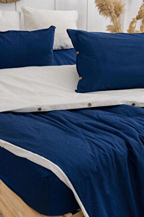 Tek Kişilik %100 Pamuk Ranforce Nevresim Takımı – 160x220 cm Lacivert Lastiksiz Çarşaflı