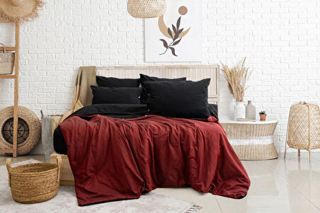 Tek Kişilik %100 Pamuk Ranforce Nevresim Takımı – 160x220 cm Bordo Lastiksiz Çarşaflı